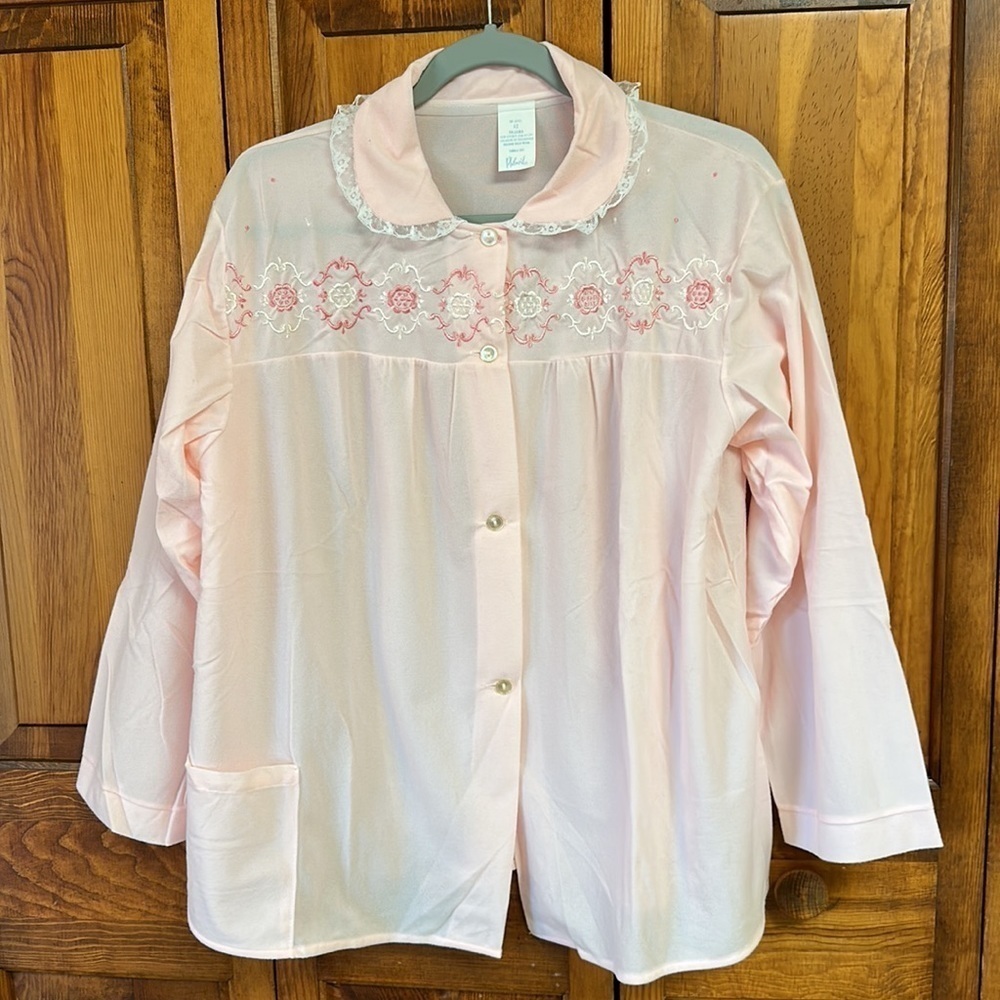 Philmaid Vintage Pajama Bed Jacket Acetate/Nylon Embroidered Button Down Size 42
